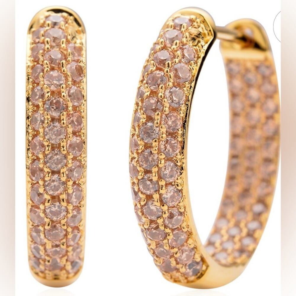 Simulated Champagne Diamond Hoop Earrings in Goldtone. 3.65 ctw